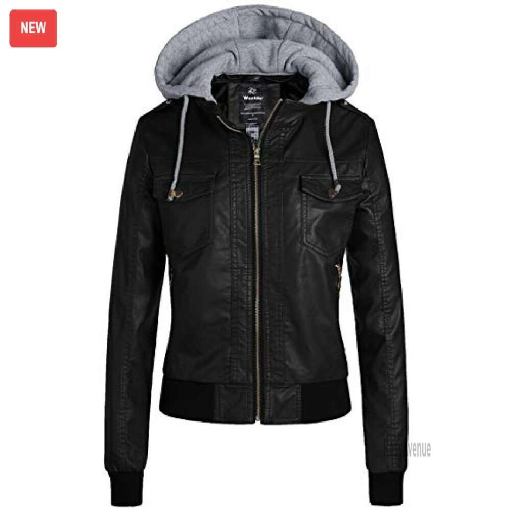Lightweight PU Leather Motorcycle Jacket with Removable Hood - Picture 2 of 8